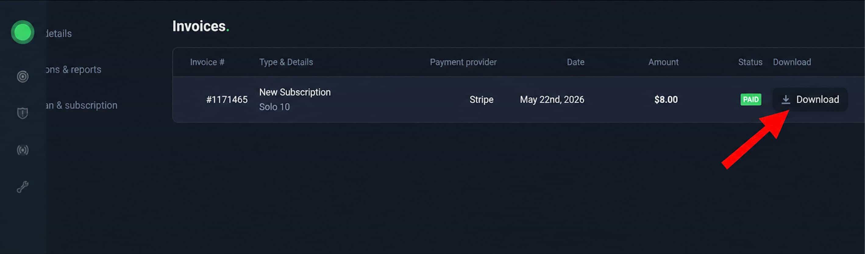 Screenshot of Download button